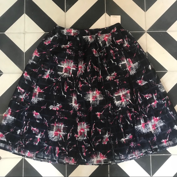 Halogen • Floral Checked Full Midi Skirt in Navy - Picture 4 of 5